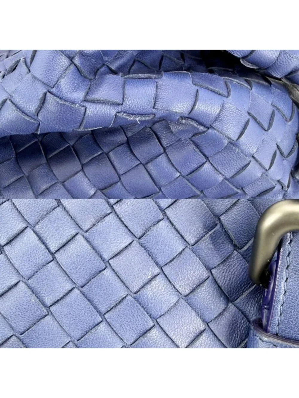 Bottega Veneta Intrecciato Montaigne Tote Shoulder Bag Leather Blue Matte Black